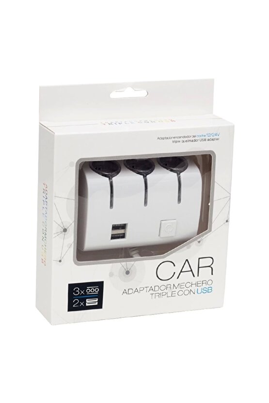 Pm-18952 12v24v Çift Usbli 3lü Oto Çakmak Çoklayıcı