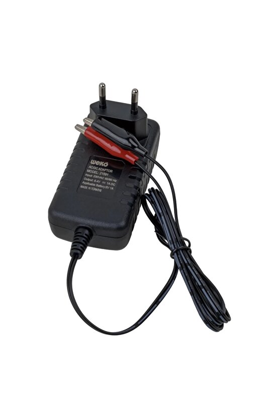 8.4 Volt - 1 Amper Krokodil Uçlu Kırmızı Yeşil Ledli Yerli Üretim Akü Şarj Cihazı Out:6v-1a