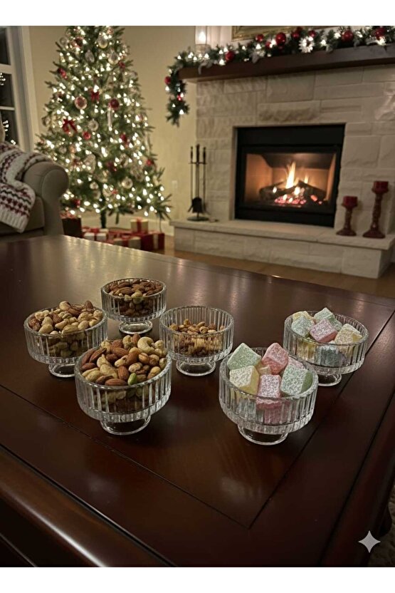 6 Adet Origami Desen Çizgili Cam Mumluk | Çok Amaçlı Mumluk Çerezlik | Lokumluk Şekerlik – 5×6.5 cm