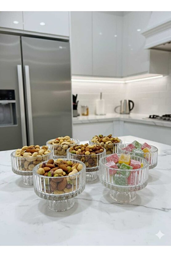 6 Adet Origami Desen Çizgili Cam Mumluk | Çok Amaçlı Mumluk Çerezlik | Lokumluk Şekerlik – 5×6.5 cm