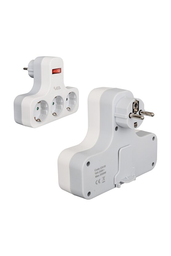 VEA VE-22418 16 AMPER 3500 WATT ANAHTARLI 3LÜ PRİZ