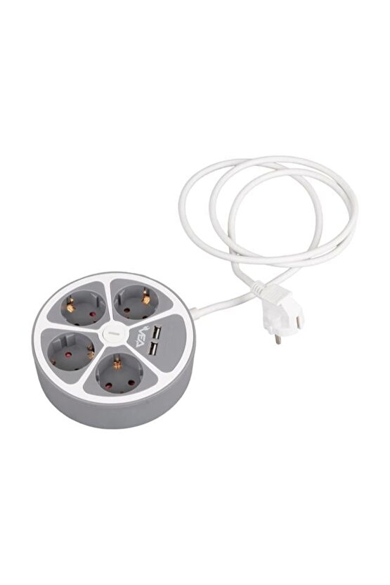 VE-G604YU 4lü 2 USB’li Anahtarlı 1.5 Metre Grup Priz