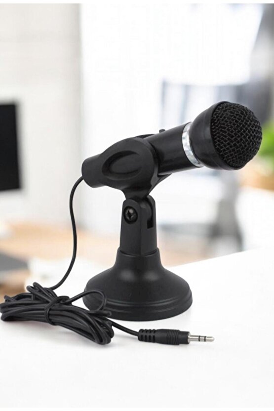 Masaüstü Siyah Kürsü Mikrofon | 3.5mm Jack Girişli, Bilgisayar ve Laptop İçin
