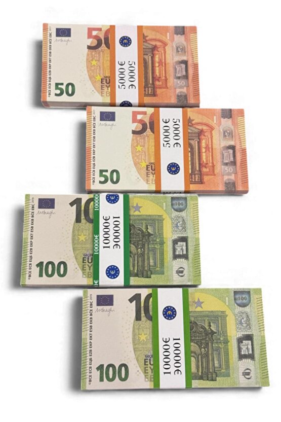 2 Deste 50 € + 2 Deste 100 € 4 lü Euro Seti – Düğün, Kına, Parti, Film ve Film İçin Şaka Parası