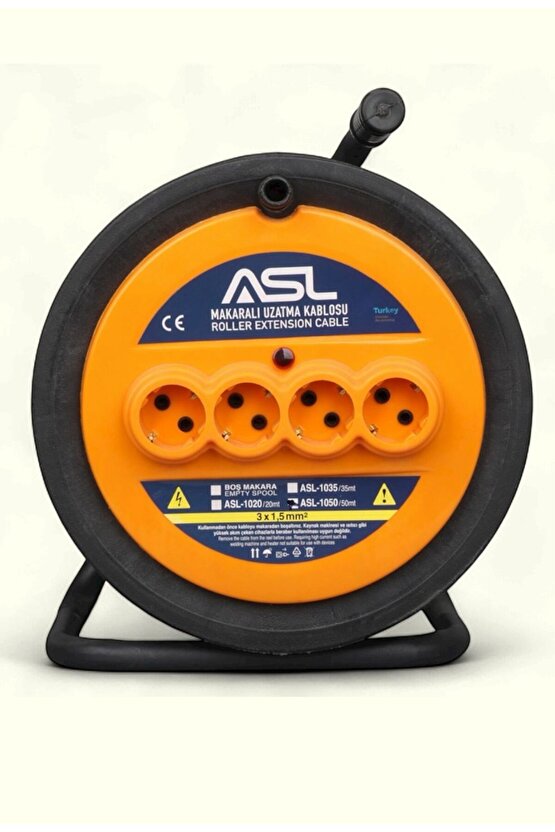 50 Metre 4 Priz Makaralı Uzatma Kablosu – 3x1.5 mm Güç Kablosu