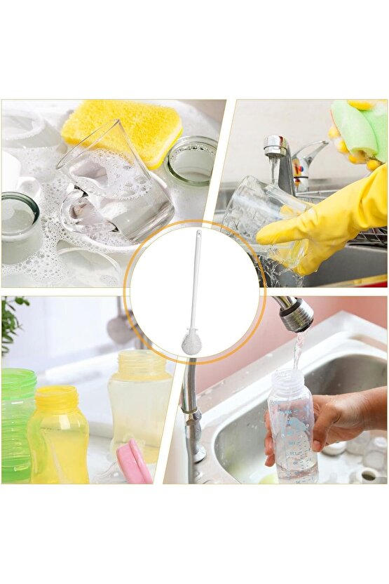 Beyaz Renk Silikon Biberon ve Kavanoz Temizleme Fırçası