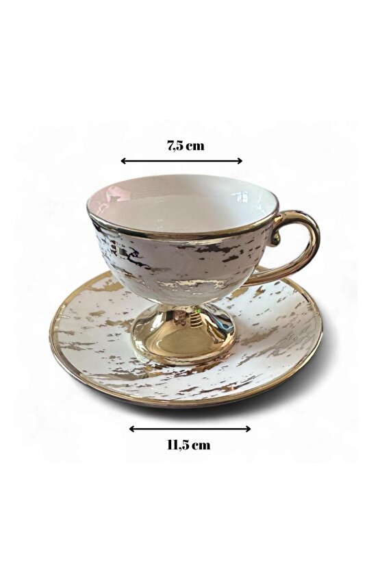 Beyaz Gold Desenli Lüks 6’lı Porselen Kahve Fincan Takımı