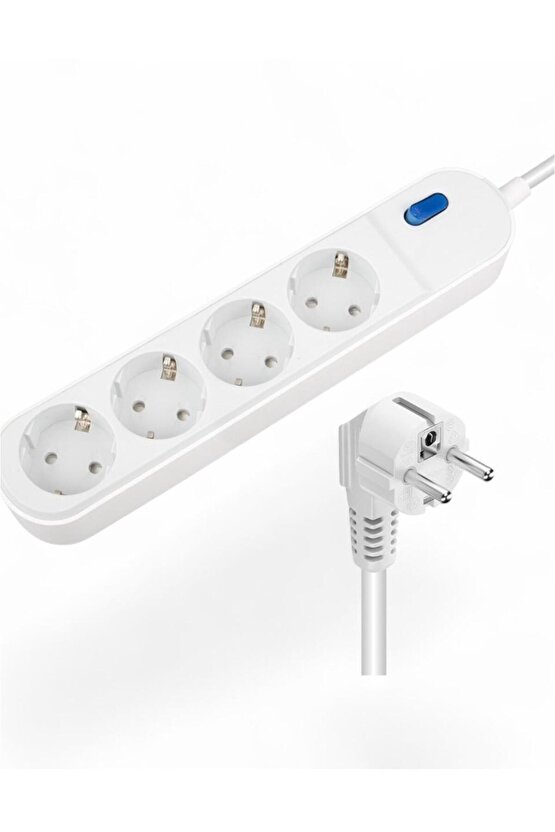 A Class 4’lü Akım Korumalı Grup Priz – 1.5 Metre Kablolu, Anahtarlı, Topraklı Priz