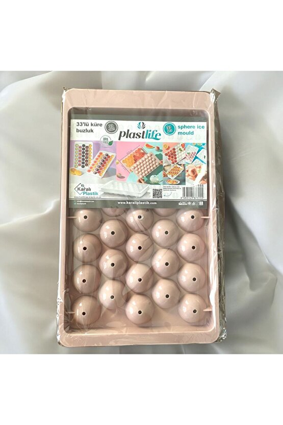 PUDRA PEMBE 33’LÜ KÜRE BUZ KALIBI YUVARLAK BUZ KALIBI 25 x 15 Plastik