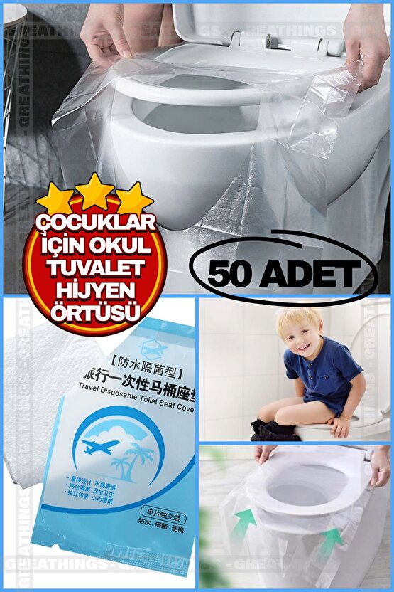 Çocuklar İçin Okul Klozet Kapak Örtüsü Pratik Kullanımlı Hijyenik Klozet Kapağı Poşeti 50 Adet