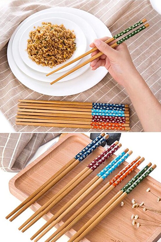 5 ÇİFT Doğal Bambu Desenli Chopstick Pratik Yıkanabilir Çin Yemek Chopstick Çubukları SVRM