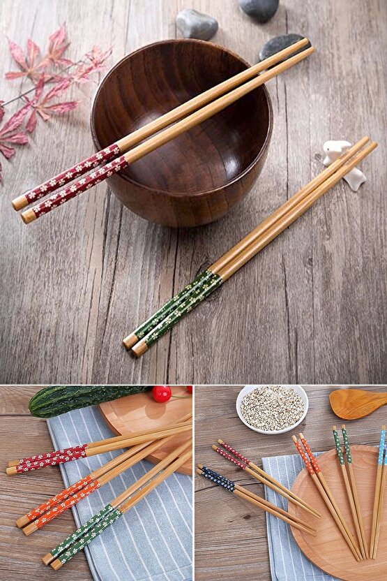 5 ÇİFT Doğal Bambu Desenli Chopstick Pratik Yıkanabilir Çin Yemek Chopstick Çubukları SVRM