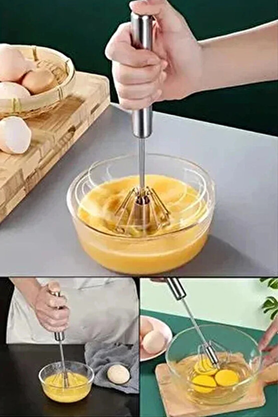 Pratik Paslanmaz Çelik Basmalı Otomatik Çırpıcı Metal Çırpıcı 1 Adet Uzunluk 30cm