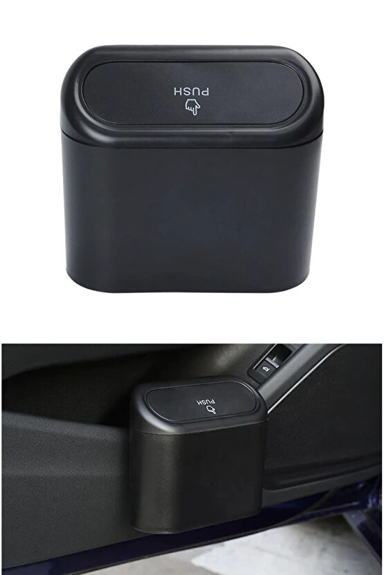 Araba Çöp Kutusu Siyah Portatif Araç İçi Taşınabilir Kapaklı Organizer Çöp Kovası