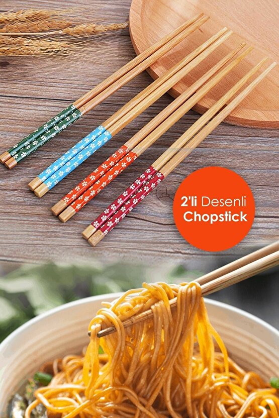 Pratik 2li Desenli Yıkanabilir Kore Çin Bambu Chopsticks Yemek Çubuğu |desenli Bambu Chopstick