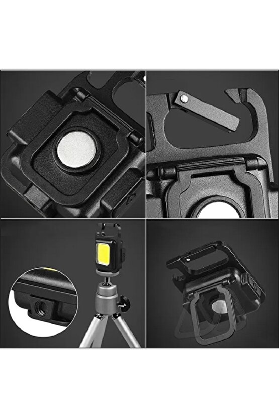 Mıknatıslı Ayaklı Anahtarlıklı 800 Lümen Ledli Tirbüşon USB Şarjlı Çok Amaçlı Mini El Feneri