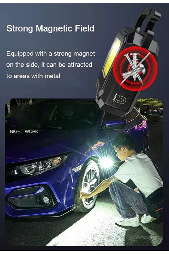 Mıknatıslı Ayaklı Anahtarlıklı 800 Lümen Ledli Tirbüşon USB Şarjlı Çok Amaçlı Mini El Feneri