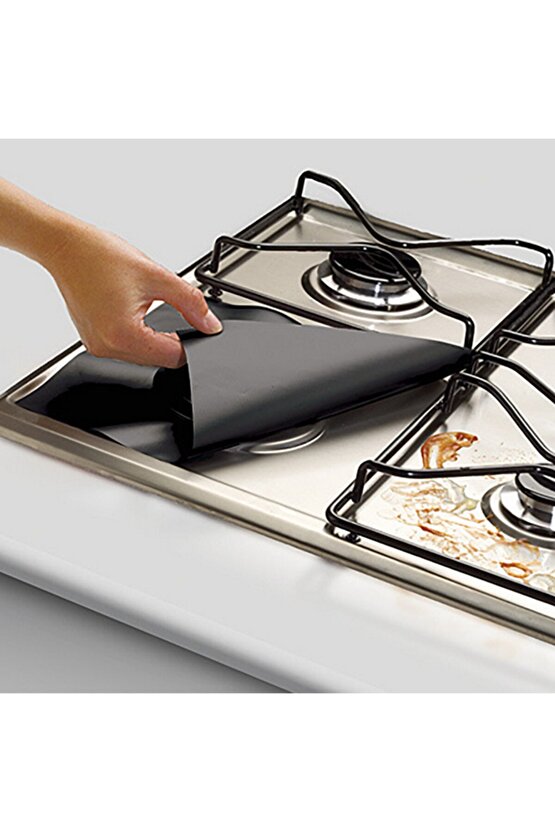 Ocak Koruyucu Folyo Yanmaz Yapışmaz 4lü Siyah Set