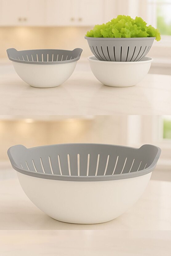 3 Lt Kaseli Süzgeç – Gıdaya Uygun, BPA İçermez, Mikrodalga ve Bulaşık Makinesi Uyumlu -GRİ