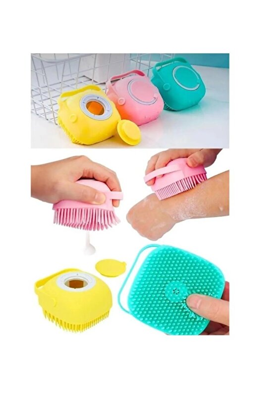 Duş Jeli Hazneli Silikon Fırça Kese Çok Amaçlı Vücut Temizleme Kesesi Banyo Lifi