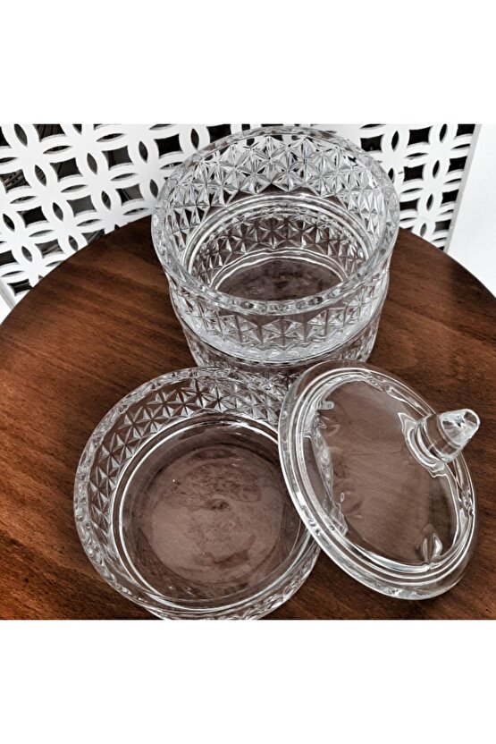 Kristal Görünümlü Cam Kurabiyelik 3 Katlı Lüx Baharatlık 12,5 Cm