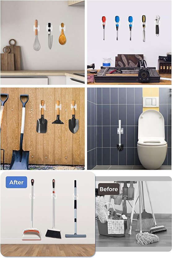 4 Adet Yapışkanlı Pratik Mop Temizlik Fırçası Tutucu Şemsiye Tutucu Fırça Kepçe Tutucu