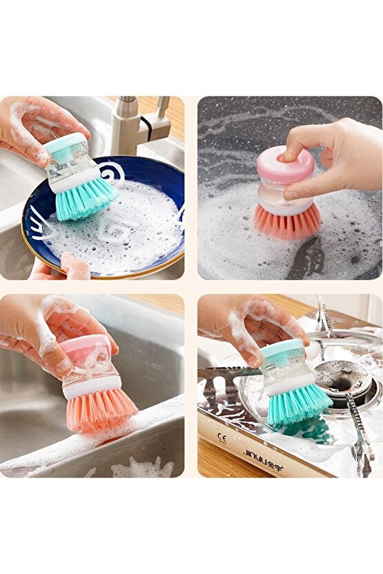 2 adet Deterjan Hazneli Kullanışlı Banyo Bulaşık Fırçası Butonlu Kullanımı Kolay