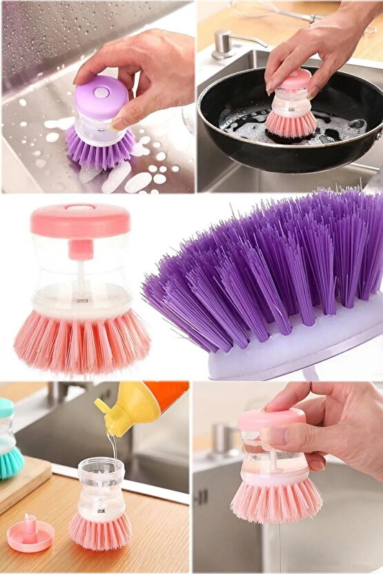 2 adet Deterjan Hazneli Kullanışlı Banyo Bulaşık Fırçası Butonlu Kullanımı Kolay