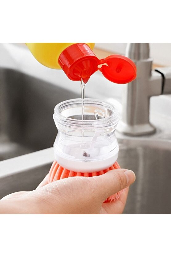 2 adet Deterjan Hazneli Kullanışlı Banyo Bulaşık Fırçası Butonlu Kullanımı Kolay