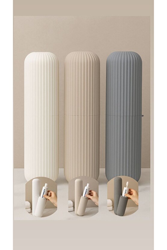 3’lü Taşınabilir Diş Fırçası ve Diş Macunu Saklama Kabı Seti – Renkli 19 CM