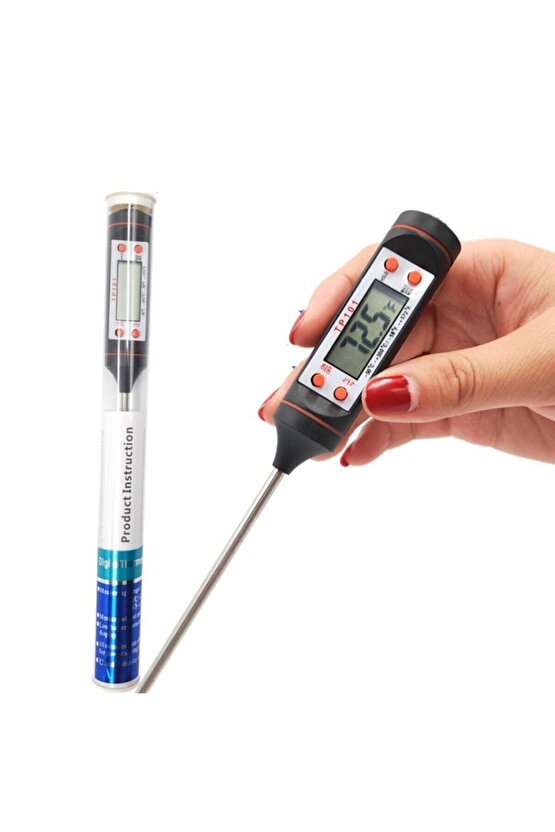 Siyah Dijital Lcd Mutfak Yemek Gıda Süt Mama Barbekü Yoğurt Termometresi- Pil Hediyeli