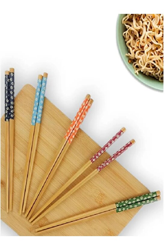 BAMBU KORE ÇİN YEMEK ÇUBUĞU CHOPSTİCK DESENLİ 5 Lİ