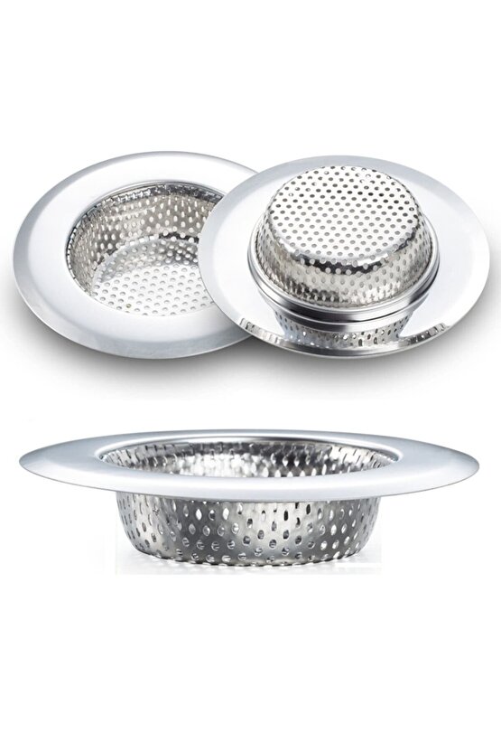 2Li Takım Büyük Boy Paslanmaz Çelik Lavabo Evye Süzgeci Ve Silikon Lavabo Tıkacı