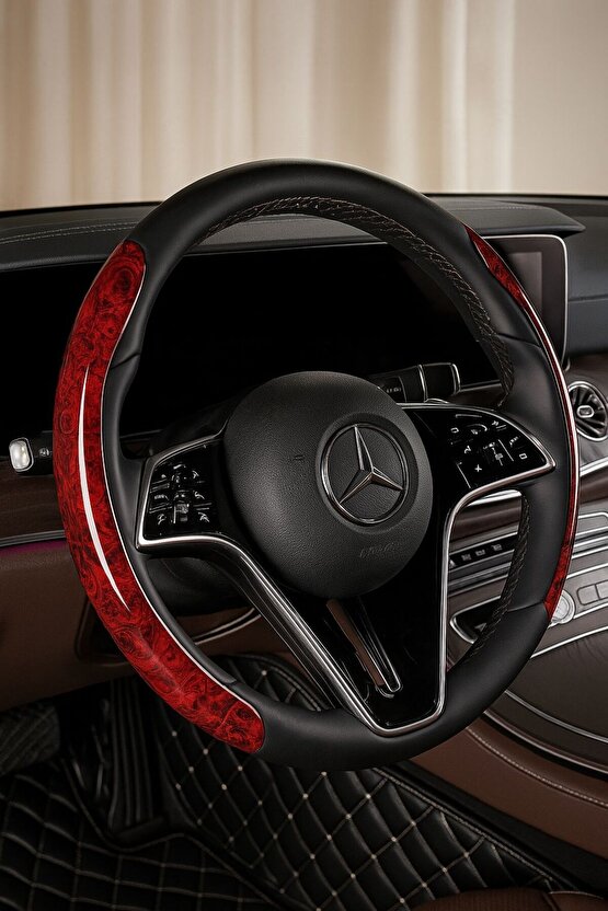 Kırmızı Ahşap Desenli Direksiyon Kılıfı – Kaymaz Yüzey