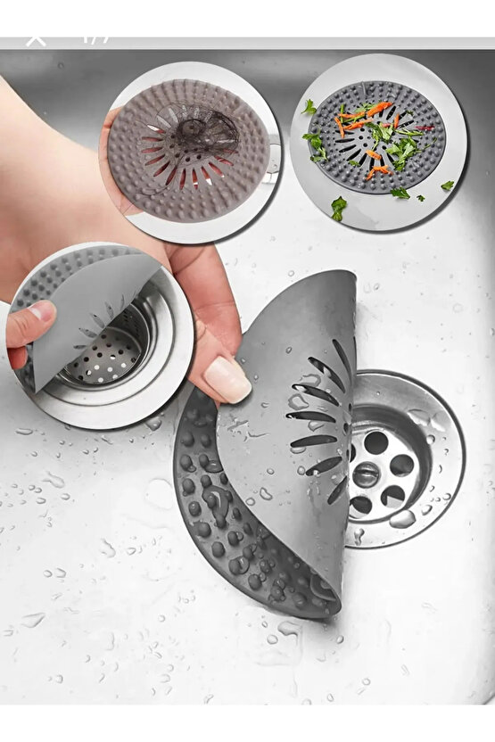 Süzgeçli Lavabo, Küvet Gider Tıkacı Silikonlu Çok Amaçlı Plastik 1 Parça