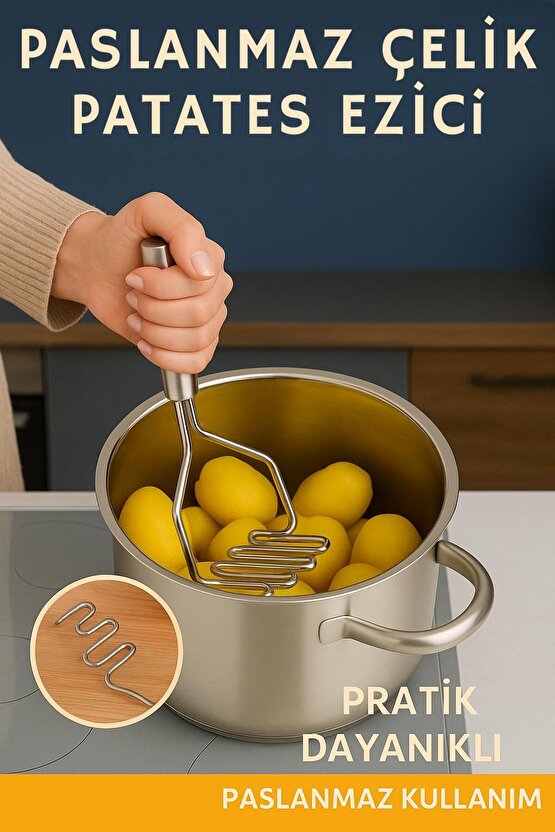 Paslanmaz Çelik Patates Ezici – Ergonomik Tutma Saplı Püre Aparatı