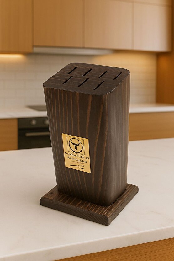 7 Yuvalı Öne Eğimli Ahşap Bıçak Standı – Şık ve Kullanışlı Tasarım