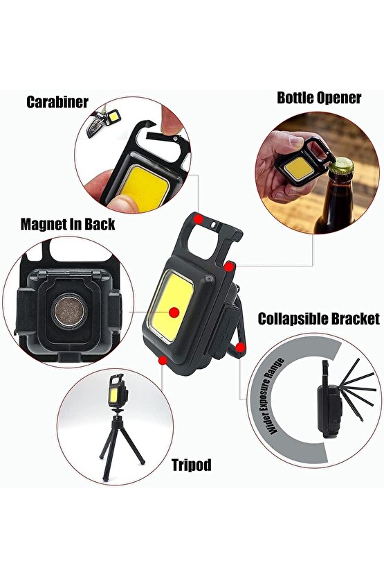 Ultra hafif Şarj Edilebilir Led, Anahtarlık El Feneri, Mıknatıslı Fener, Kamp Aydınlatma ,cob Ledli