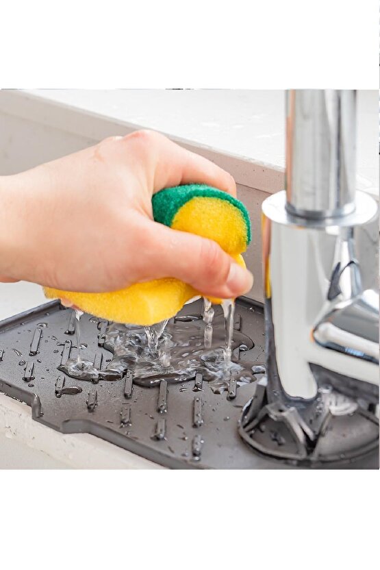 Elastik Musluk Lavabo Matı Gri-Su Tutucu Düzenleyici Kaydırmaz Mutfak Banyo Matı, 37x12 cm