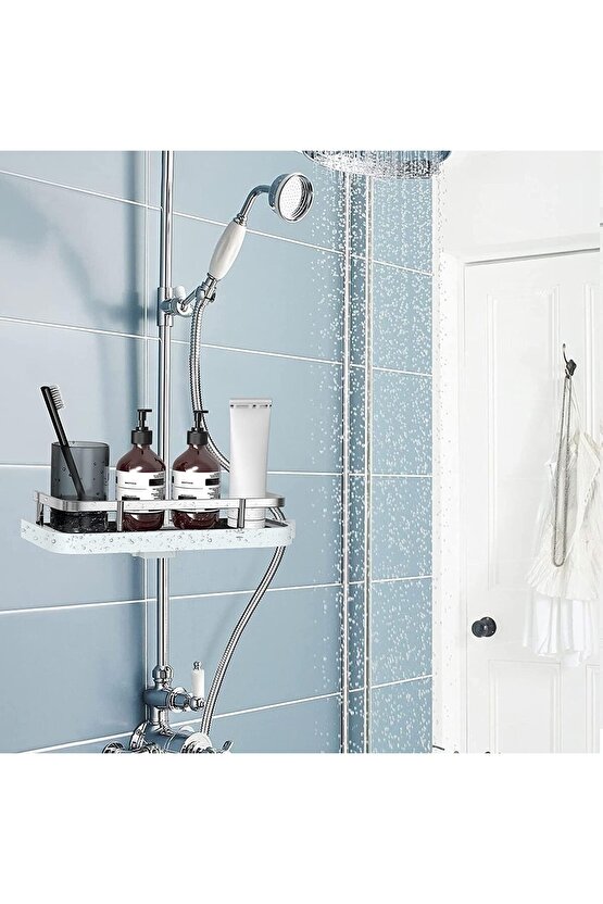 Robot Ve Sürgülü Duş Seti Sabunluk Şampuanlık Liflik Lüx Kromajlı Organizer