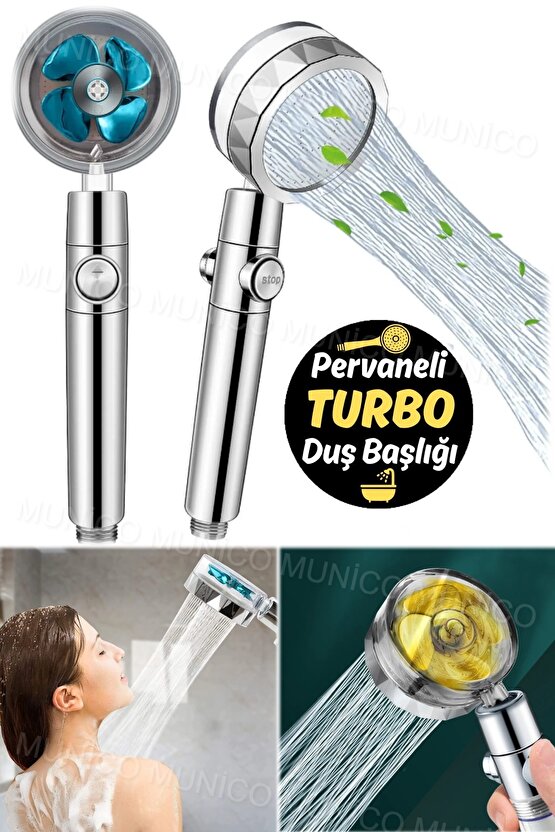 Turbo Pervaneli ve Filtreli Su Tasarruflu 360 Derece Dönebilen Tazyikli Duş Başlığı Bataryası