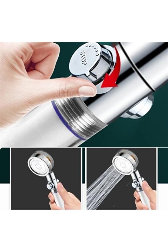 Turbo Pervaneli ve Filtreli Su Tasarruflu 360 Derece Dönebilen Tazyikli Duş Başlığı