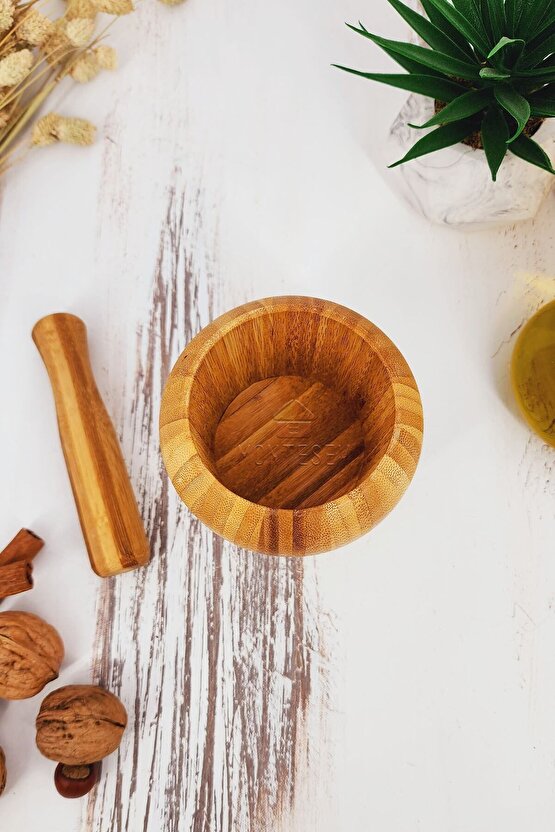 El Yapımı Ahşap Ağaç Havan Sarımsak Döveceği ( Bambu 12 lik )