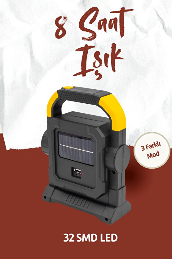 32 SMD Ledli Taşınabilir Powerbank Özellikli Solar ( Güneş Enerjili ) Lamba Fener