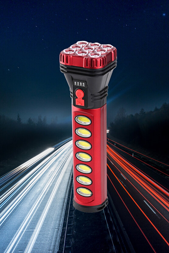 9+4 Ledli Solar + Şarjlı El Feneri Balıkçı Tamirci Kamp Ev İçin Yüksek Pil Fener