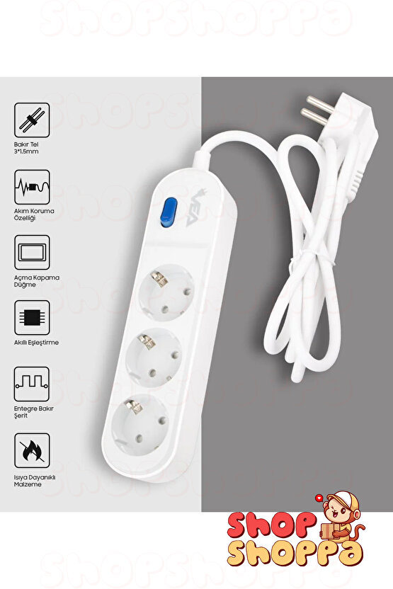 3lü 4lü 5li Akım Korumalı Grup Priz, Anahtarlı, Çocuk ve Yangın Koruması, 3500 Watt, 16 Amper