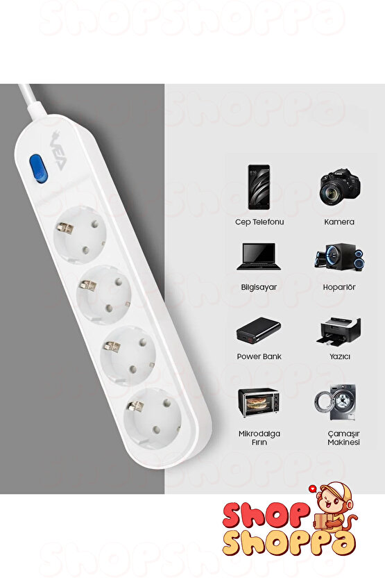 3lü 4lü 5li Akım Korumalı Grup Priz, Anahtarlı, Çocuk ve Yangın Koruması, 3500 Watt, 16 Amper
