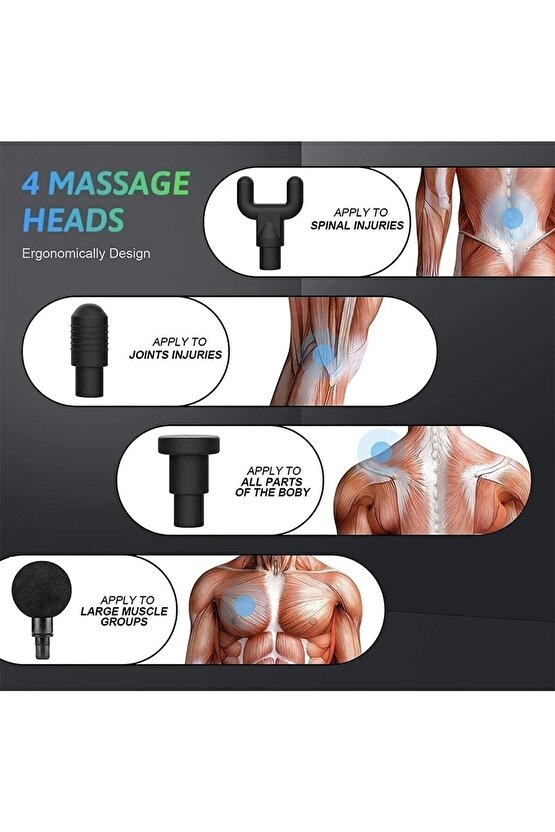 Masaj Tabancası Sporcu Masaj Aleti 4 Başlıklı Şarjlı