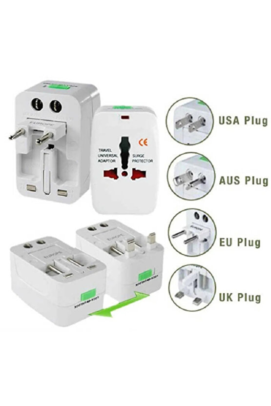Yurtdışı Seyahat Adaptörü Amerikan Ingiliz Fiş Priz Çevirici Akım Korumalı Üniversal 150 Ülkede