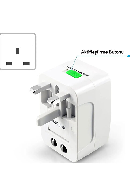 Yurtdışı Seyahat Adaptörü Amerikan Ingiliz Fiş Priz Çevirici Akım Korumalı Üniversal 150 Ülkede
